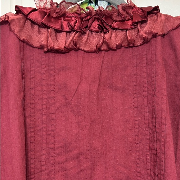 Denim 24/7 Wine Ruffle Cotton Blouse Button up with Lace Trim Fancy size 22 - Picture 11 of 14